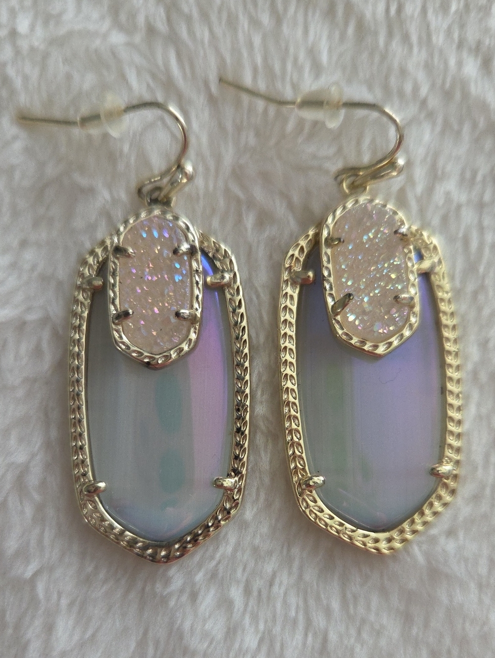 Kendra Scott Emmy Gold Drop Earrings In Iridescent Slate & Drusy